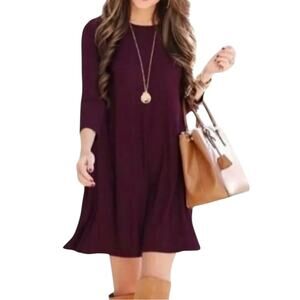 ATM 100% Cotton Dress Womens Size SP Plum Burgundy Knit Loose Fit Made in Peru